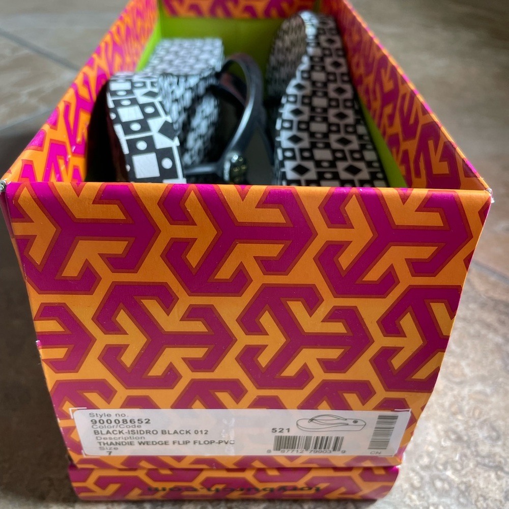 Tory Burch Black and White Flip Flops - Picture 2 of 3